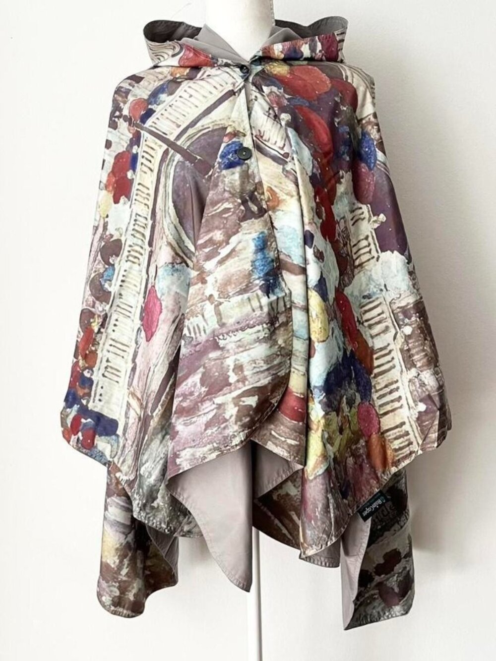 RainCaper Fine Art Prendergast Umbrellas in the Rain Reversible Cape Poncho Hood